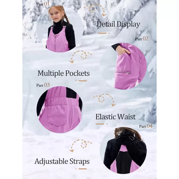 Haloumoning Kids Snow Bibs Girls Ski Pants Waterproof Insulated Snowboard Overalls Snowsuit 5-14 Years