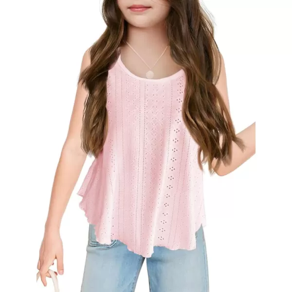 Girls Eyelet Flowy Tank Tops Cute Summer Spaghetti Strap Tops Kids Fashion Embroidery Sleeveless Shirts