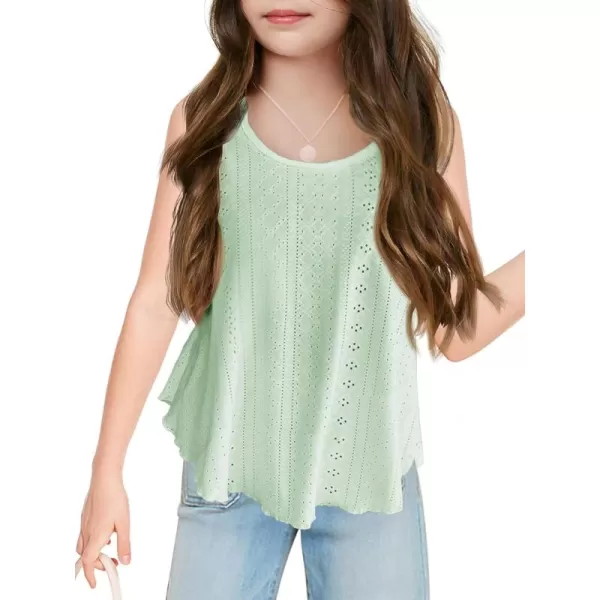 Girls Eyelet Flowy Tank Tops Cute Summer Spaghetti Strap Tops Kids Fashion Embroidery Sleeveless Shirts
