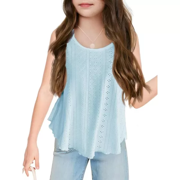Girls Eyelet Flowy Tank Tops Cute Summer Spaghetti Strap Tops Kids Fashion Embroidery Sleeveless Shirts