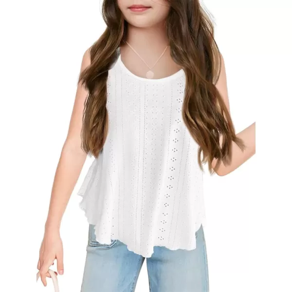Girls Eyelet Flowy Tank Tops Cute Summer Spaghetti Strap Tops Kids Fashion Embroidery Sleeveless Shirts