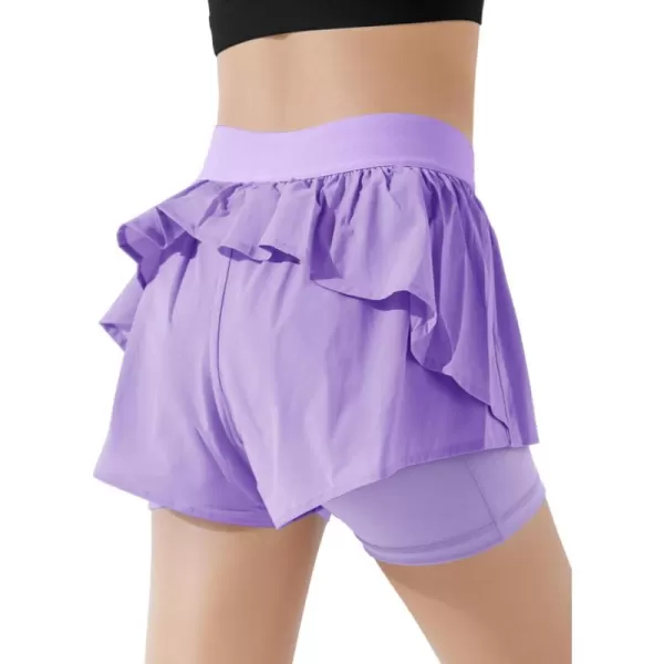 Girls Ruffle 2-in-1 Athletic Shorts Kids Gym Skorts Butterfly Skirts 5-14 Years