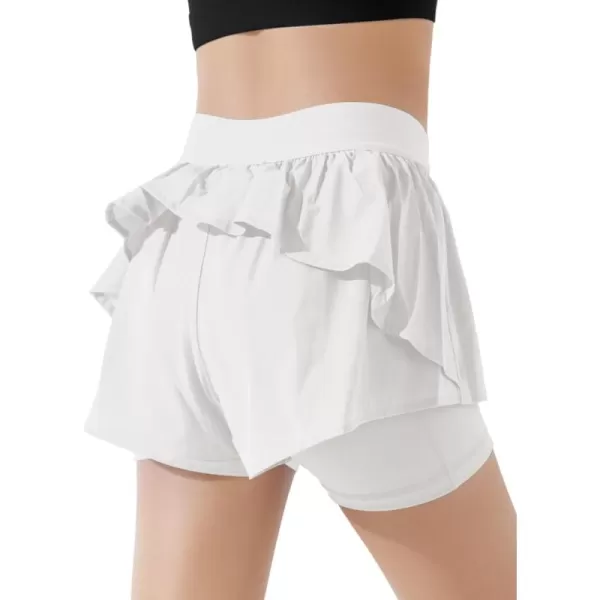 Girls Ruffle 2-in-1 Athletic Shorts Kids Gym Skorts Butterfly Skirts 5-14 Years