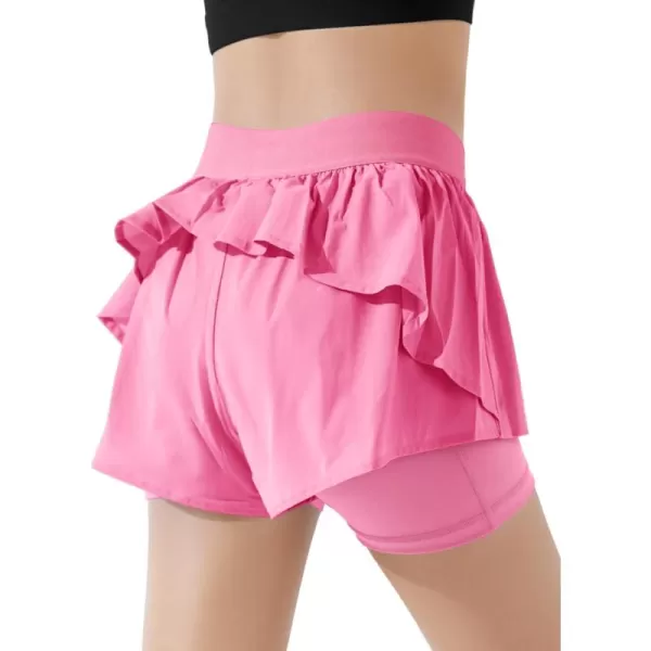 Girls Ruffle 2-in-1 Athletic Shorts Kids Gym Skorts Butterfly Skirts 5-14 Years