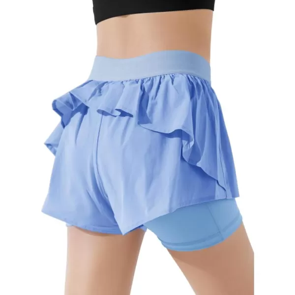 Girls Ruffle 2-in-1 Athletic Shorts Kids Gym Skorts Butterfly Skirts 5-14 Years