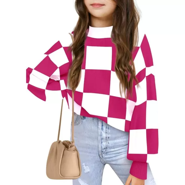 Girls Sweaters Kids Fashion Plaid Mock Neck Pullover Sweater Tops 5-14 Years