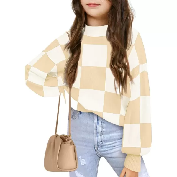 Girls Sweaters Kids Fashion Plaid Mock Neck Pullover Sweater Tops 5-14 Years