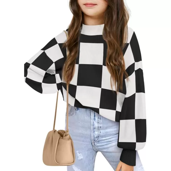 Girls Sweaters Kids Fashion Plaid Mock Neck Pullover Sweater Tops 5-14 Years