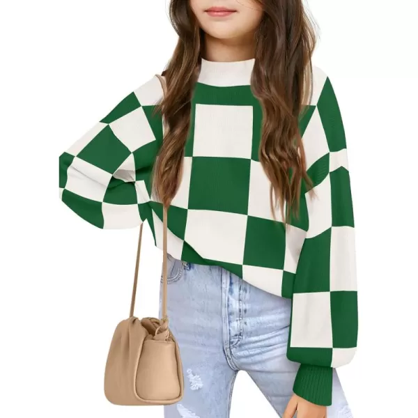 Girls Sweaters Kids Fashion Plaid Mock Neck Pullover Sweater Tops 5-14 Years