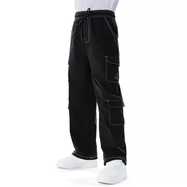 Haloumoning Boys Drawstring Elastic Waist Cargo Pants Straight Leg Streetwear Summer Trousers 4-14 Years