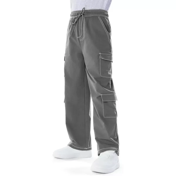 Haloumoning Boys Drawstring Elastic Waist Cargo Pants Straight Leg Streetwear Summer Trousers 4-14 Years