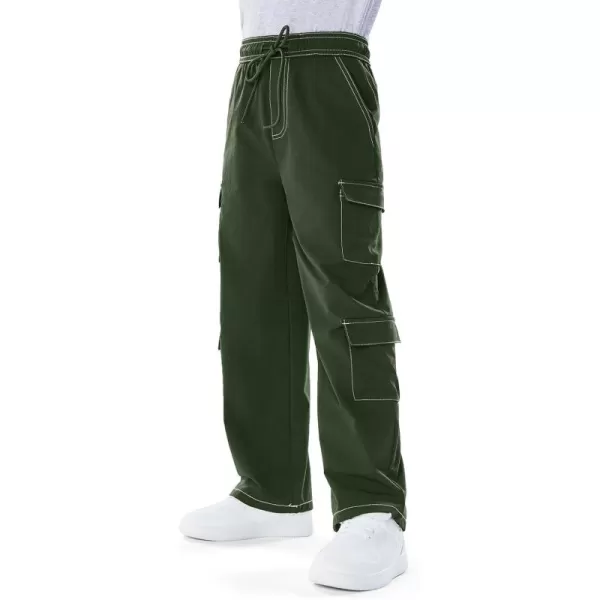 Haloumoning Boys Drawstring Elastic Waist Cargo Pants Straight Leg Streetwear Summer Trousers 4-14 Years