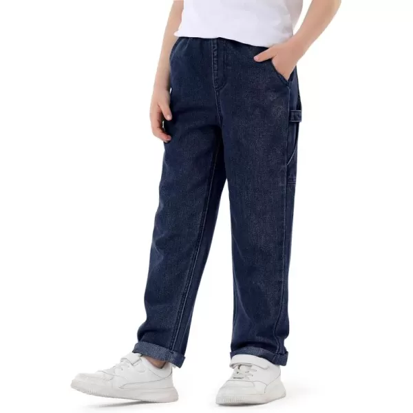 Haloumoning Boys Elastic Waist Jeans Kids Fashion Loose Fit Straight Leg Denim Pants with Pockets