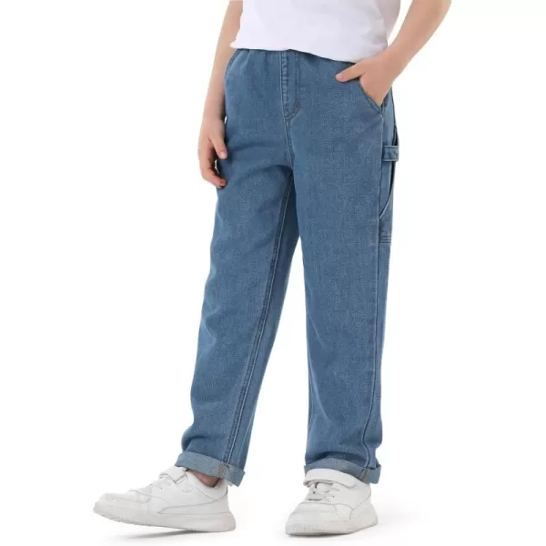 Haloumoning Boys Elastic Waist Jeans Kids Fashion Loose Fit Straight Leg Denim Pants with Pockets