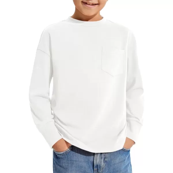 Haloumoning Boys Long Sleeve Shirts Kids Fashion Crewneck Side Slit Tops Tees with Pocket 5-14 Years