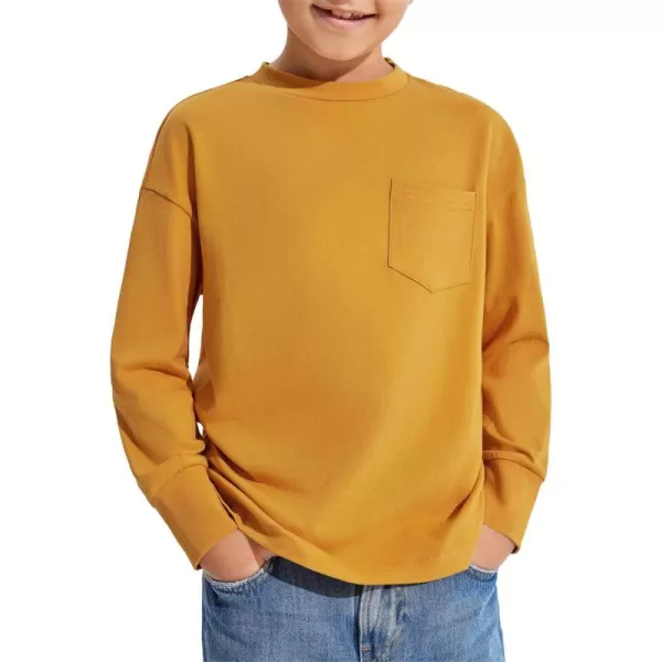 Haloumoning Boys Long Sleeve Shirts Kids Fashion Crewneck Side Slit Tops Tees with Pocket 5-14 Years