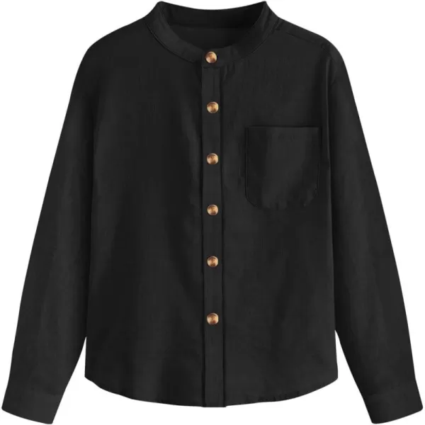 Haloumoning Boys Mandarin Collar Long Sleeve Button Down Shirts 5-14 Years