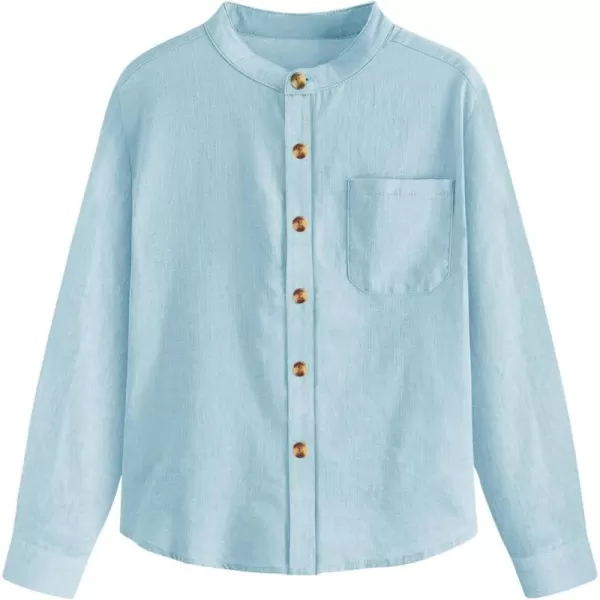 Haloumoning Boys Mandarin Collar Long Sleeve Button Down Shirts 5-14 Years