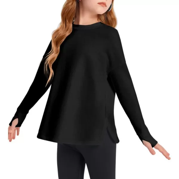 Haloumoning Girls Athletic Shirts Long Sleeve Active Quick Dry Tops Kids Gym Yoga Tees with Thumb holes 5-14 Years