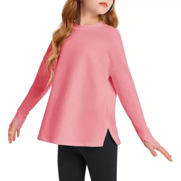 Haloumoning Girls Athletic Shirts Long Sleeve Active Quick Dry Tops Kids Gym Yoga Tees with Thumb holes 5-14 Years