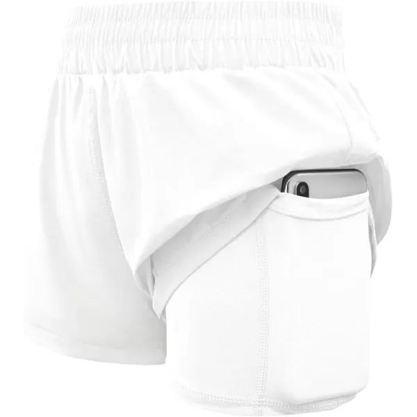Haloumoning Girls Athletic Shorts High Waist Elastic 2 in 1 Running Shorts with Side Pockets 5-14 Years
