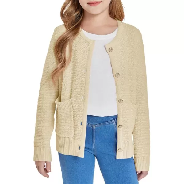 Haloumoning Girls Button Down Tweed Knit Cardigan Sweaters Kids Fashion Fall Outerwear with Pockets