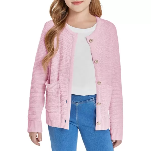 Haloumoning Girls Button Down Tweed Knit Cardigan Sweaters Kids Fashion Fall Outerwear with Pockets