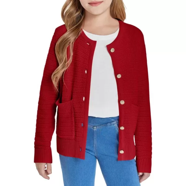 Haloumoning Girls Button Down Tweed Knit Cardigan Sweaters Kids Fashion Fall Outerwear with Pockets