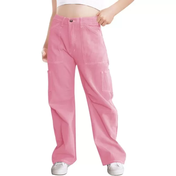 Haloumoning Girls Cargo Pants Kids Fashion Baggy Wide Leg Trousers with Pockets 5-14 Years