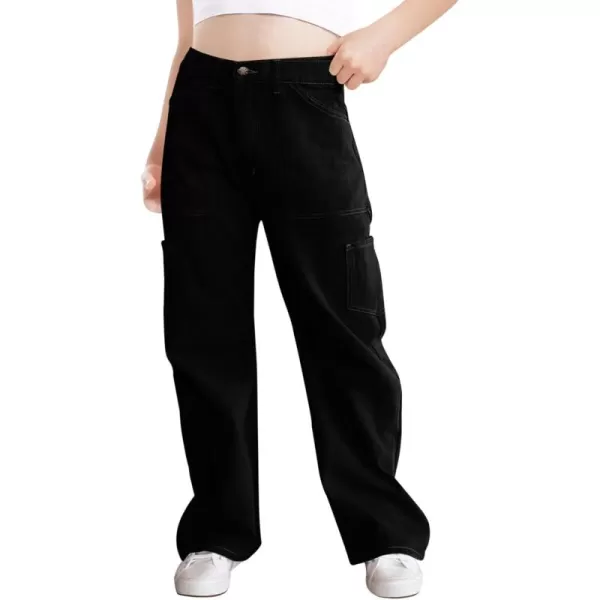 Haloumoning Girls Cargo Pants Kids Fashion Baggy Wide Leg Trousers with Pockets 5-14 Years