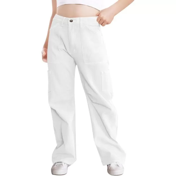 Haloumoning Girls Cargo Pants Kids Fashion Baggy Wide Leg Trousers with Pockets 5-14 Years