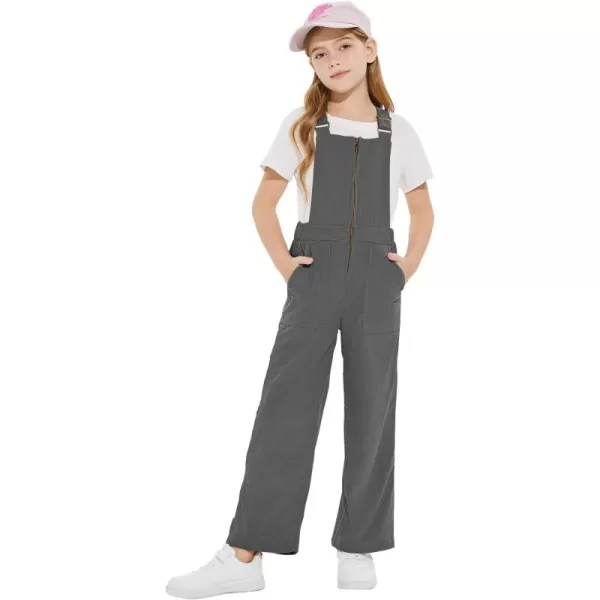 Haloumoning Girls Corduroy Overalls Kids Fashion Zip Up Jumpsuits Loose Casual Jumpers with Pockets