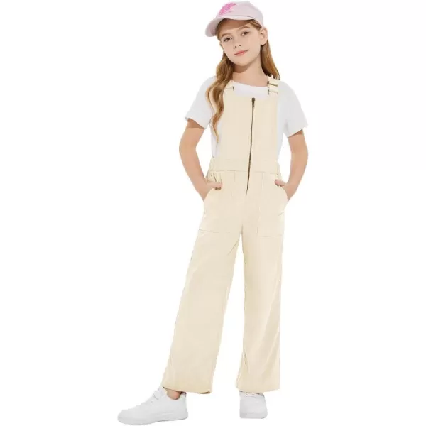 Haloumoning Girls Corduroy Overalls Kids Fashion Zip Up Jumpsuits Loose Casual Jumpers with Pockets