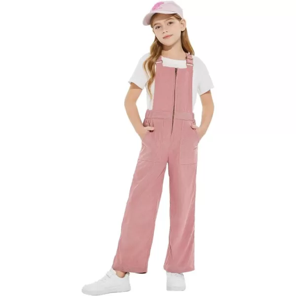 Haloumoning Girls Corduroy Overalls Kids Fashion Zip Up Jumpsuits Loose Casual Jumpers with Pockets