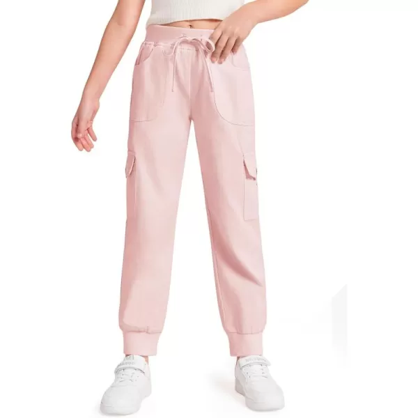 Haloumoning Girls Drawstring Cargo Jogger Pants Kids Quick Dry Slim Fit Sweatpants with Pockets 5-14Years