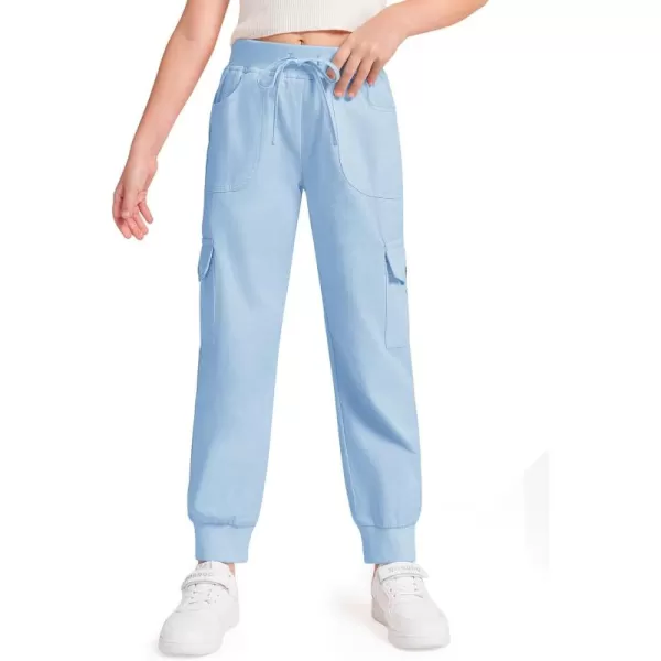 Haloumoning Girls Drawstring Cargo Jogger Pants Kids Quick Dry Slim Fit Sweatpants with Pockets 5-14Years