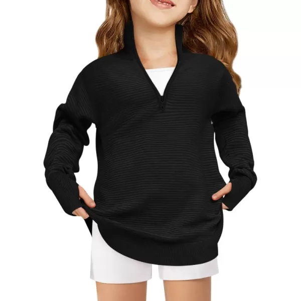 Haloumoning Girls Half Zip Sweaters Fall Oversized Mock Neck Pullover Clothes with Thumb Holes 5-14 Years