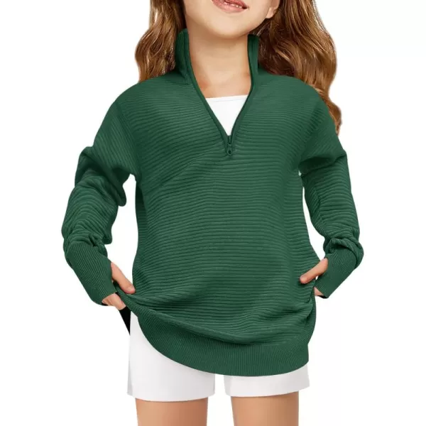 Haloumoning Girls Half Zip Sweaters Fall Oversized Mock Neck Pullover Clothes with Thumb Holes 5-14 Years