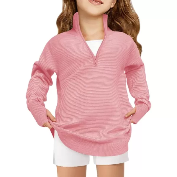 Haloumoning Girls Half Zip Sweaters Fall Oversized Mock Neck Pullover Clothes with Thumb Holes 5-14 Years