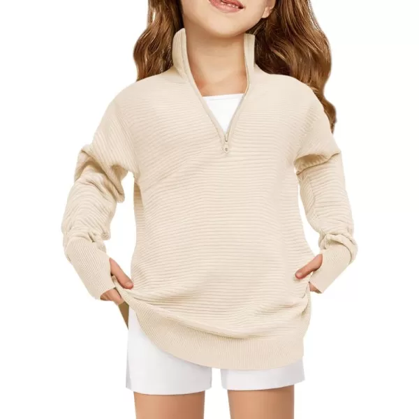 Haloumoning Girls Half Zip Sweaters Fall Oversized Mock Neck Pullover Clothes with Thumb Holes 5-14 Years