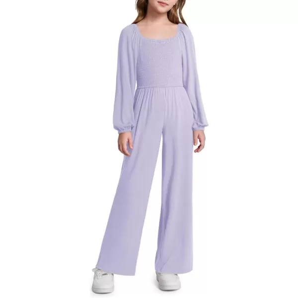Haloumoning Girls Jumpsuit Kids Long Sleeve Smocked Wide Leg Romper 4-14 Years