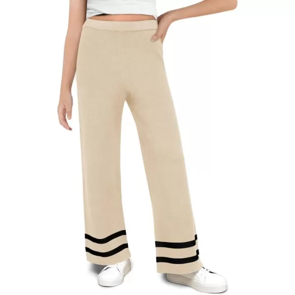 Haloumoning Girls Knitted Wide Leg Pants Kids Casual Striped Elastic Waist Sweater Pants 5-14 Years