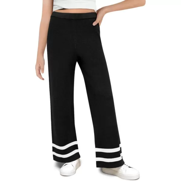 Haloumoning Girls Knitted Wide Leg Pants Kids Casual Striped Elastic Waist Sweater Pants 5-14 Years