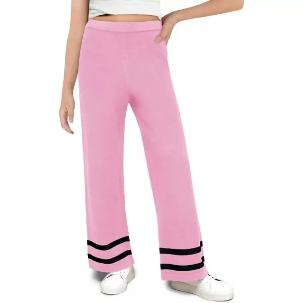 Haloumoning Girls Knitted Wide Leg Pants Kids Casual Striped Elastic Waist Sweater Pants 5-14 Years