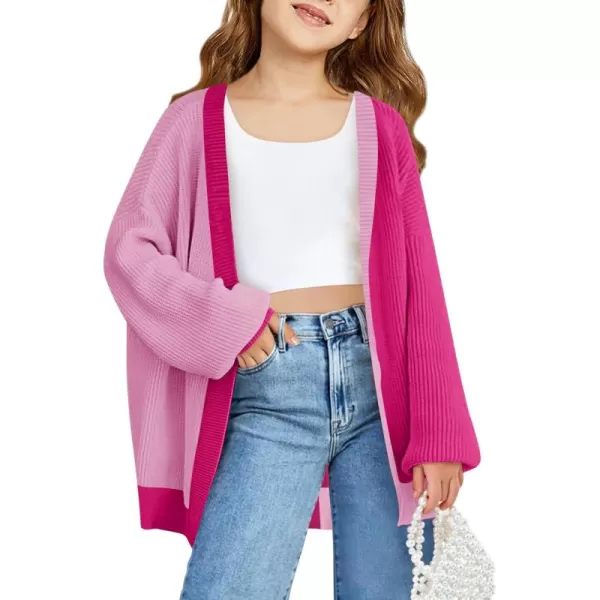 Haloumoning Girls Oversized Batwing Sleeve Cardigan Sweaters Kids Fashion Open Front Color Block Outerwear