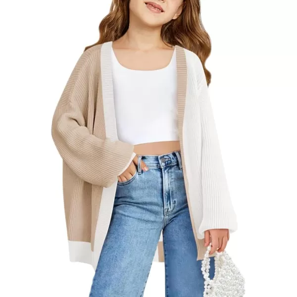 Haloumoning Girls Oversized Batwing Sleeve Cardigan Sweaters Kids Fashion Open Front Color Block Outerwear