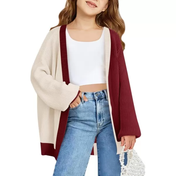 Haloumoning Girls Oversized Batwing Sleeve Cardigan Sweaters Kids Fashion Open Front Color Block Outerwear