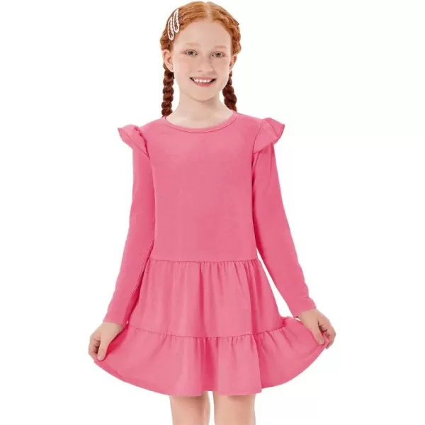 Haloumoning Girls Ruffle Long Sleeve Tiered Dresses Kids Fall Cute Flowy Crewneck Dress 5-14 Years