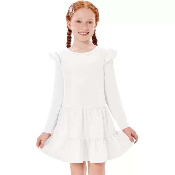 Haloumoning Girls Ruffle Long Sleeve Tiered Dresses Kids Fall Cute Flowy Crewneck Dress 5-14 Years