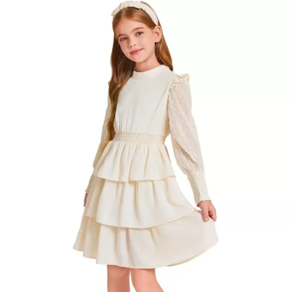 Haloumoning Girls Ruffle Tiered Dresses Kids Cute Solid Long Sleeve Boho Dress 5-14 Years